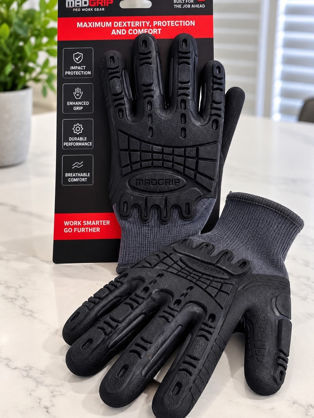 Men's Black Impact-Protection Work Gloves